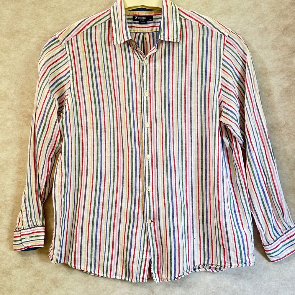 Cremieux Classics Mens XL Linen Button Down Shirt Multi Color Striped LS